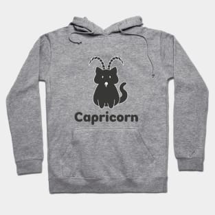 Capricorn Cat Zodiac Sign with Text (Black and White) Hoodie